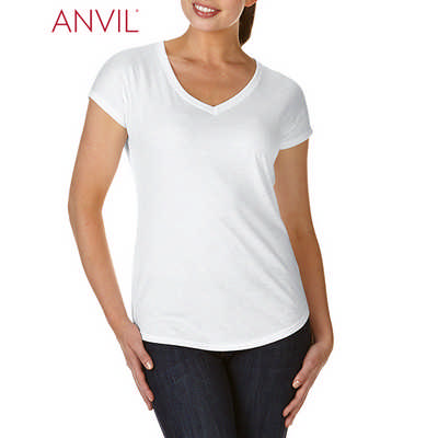 Anvil Womens Tri-Blend V-Neck Tee White (6750VL_WHITE_GILD)